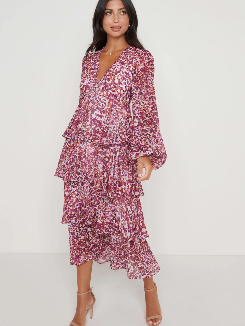 Ashton Floral Tiered Ruffle Midi Dress